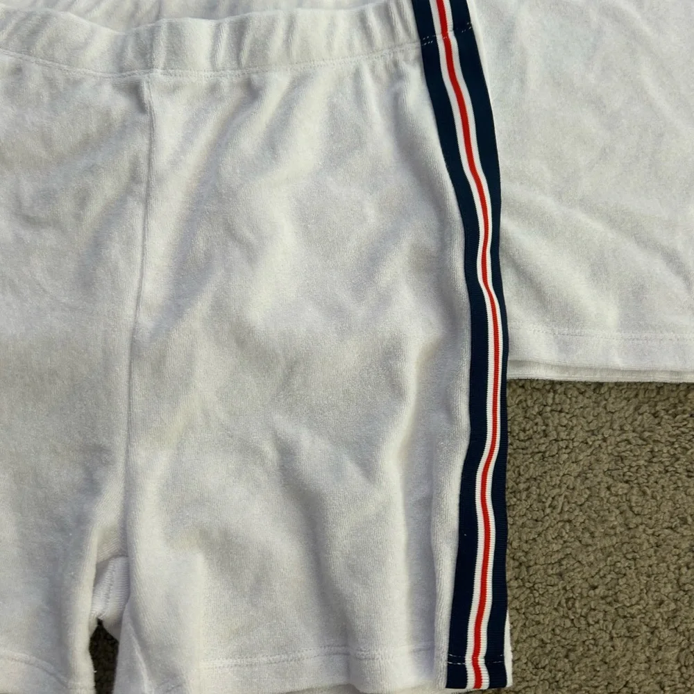 Free People White Athletic Ribbed Shorts with Navy & Red Stripe